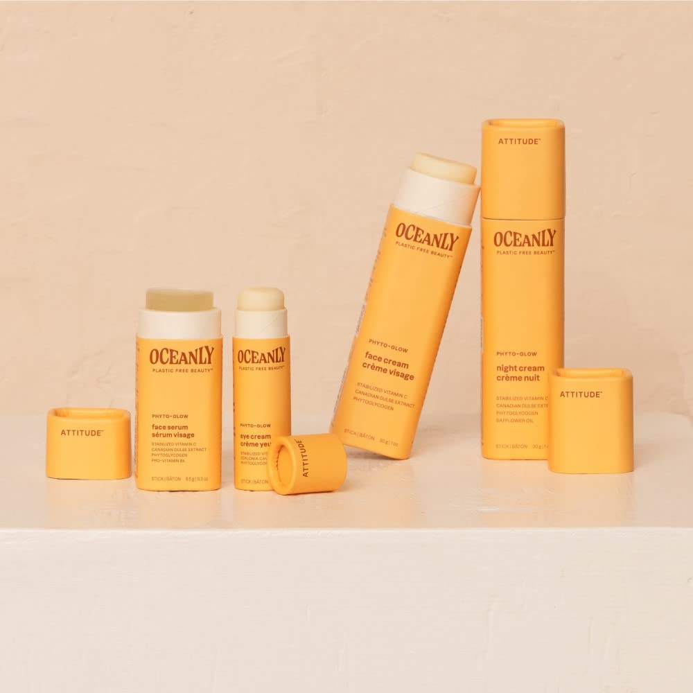 ATTITUDE Oceanly Eye Cream Stick, EWG Verified, Plastic-free, Plant and Mineral-Based Ingredients, Vegan and Cruelty-free Beauty Products, PHYTO GLOW, Unscented, 0.3 Ounce