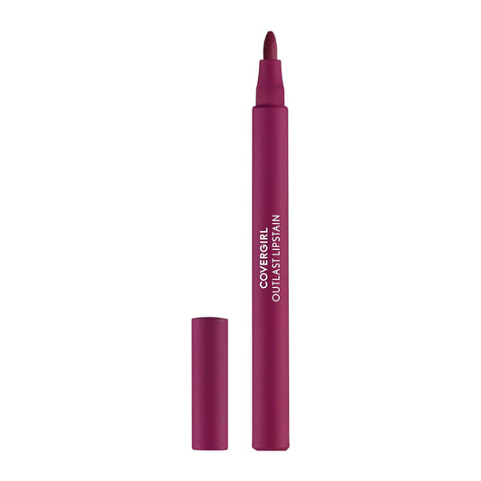 COVERGIRL Outlast, 60 Plum Berry, Lipstain, Smooth Application, Precise Pen-Like Tip, Transfer-Proof, Satin Stained Finish, Vegan Formula, 0.06oz