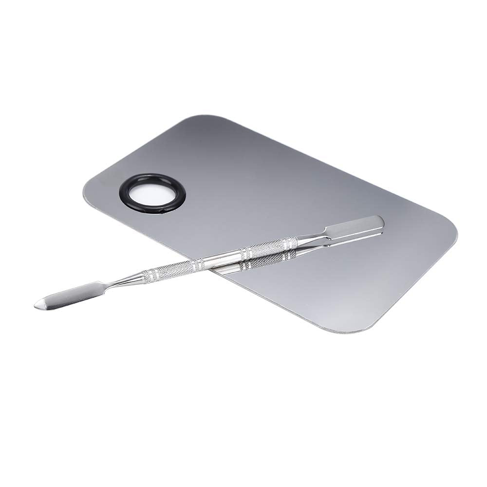 2 Pcs Stainless Steel Cosmetic Makeup Palette, Professional Cosmetic Mixing Makeup Palette Spatula Makeup Artist Tool, Beauty Salon Color Cream Mixing Palette With A Spatula Makeup Nail Art Palette