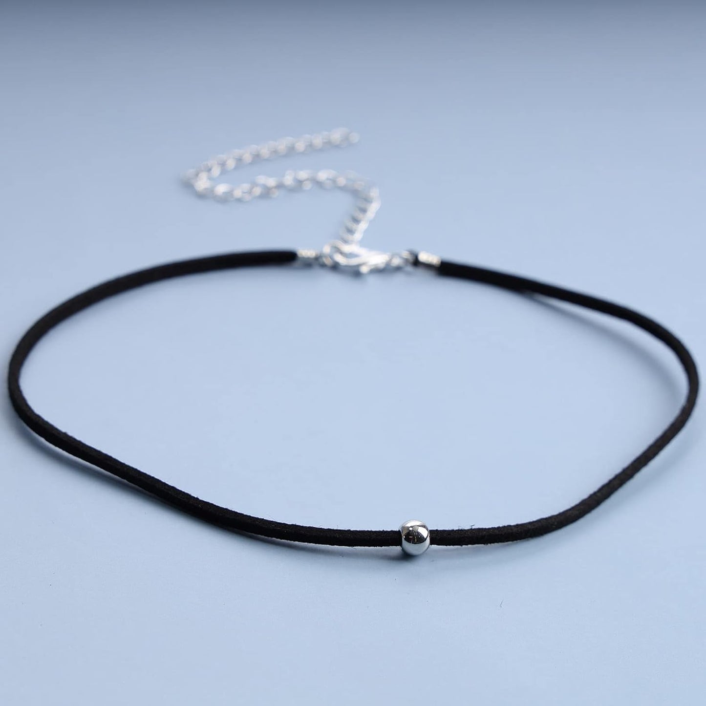 Boho Leather Choker Necklace Thin Black Suede Velvet Necklace Chain Vintage Minimalist Beaded Necklace 90s Chain Jewelry for Women Gifts