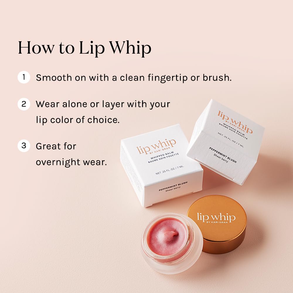 Kari Gran Lip Whip | Moisturizing Lip Balm with Organic Oils | Glossy Sheen + Peppermint | Rich Buttery Texture, Hydrates & Protects | Non-GMO, Organic Ingredients, Made in USA (Tinted Peppermint)