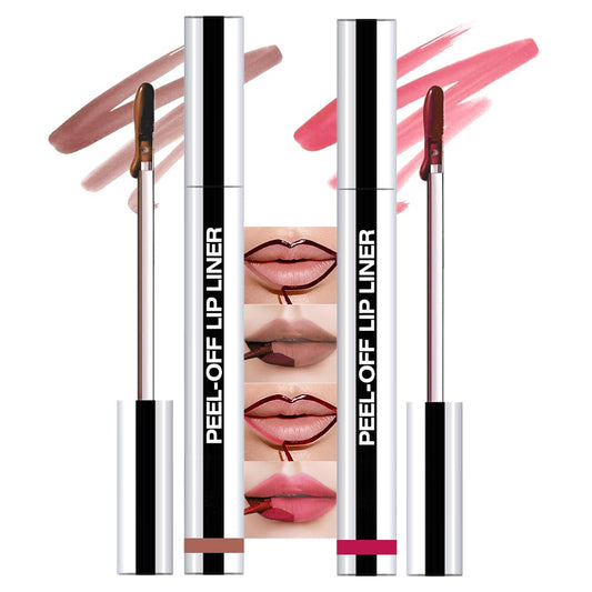 2 Pcs Matte Liquid Lip Stain Peel Off Lip Liner, Long Lasting Lip Tattoo, Waterproof & Transfer-Proof Lip Liner Peel Off Lip Gloss for All Skin Types. 0.12 fl oz #02+#06