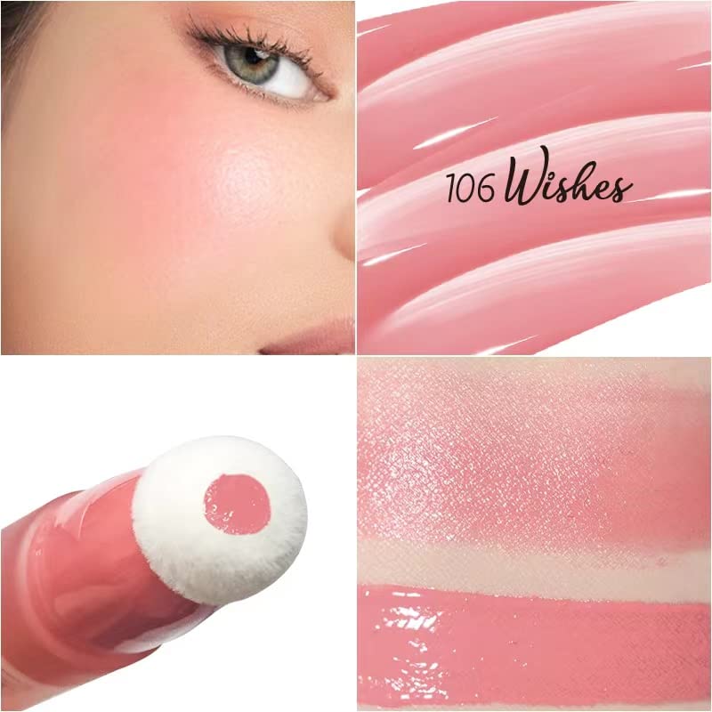 Blush Beauty Wand, Liquid Blush Contour Wand with Cushion Applicator, Smooth Cream Blush Wand Natural Matte Finish, Lightweight Blendable Blush Stick Makeup for Cheek,106 Peach Pink