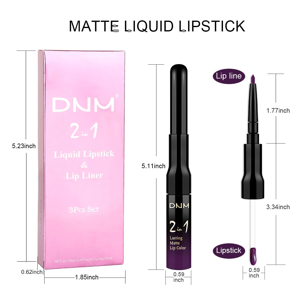 evpct 3Pcs Dark Black Green Purple Matte Lip Liner and Liquid Lipstick Lip Stain Sets for Women Long Lasting Waterproof, 24 Hours Goth Lipstick labiales matte mate larga duracion listip 24 hours, 19#