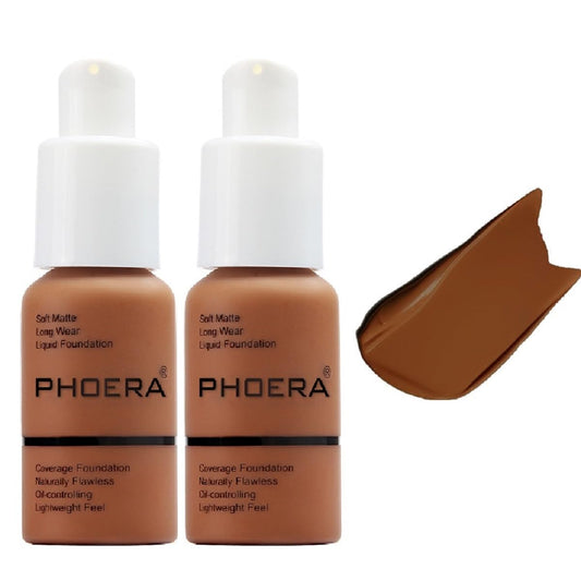 2Pack PHOERA Foundation,Flawless Soft Matte Liquid Foundation Oil Control Concealer Waterproof 24 Hour Foundation Makeup。 (109-Mocha)