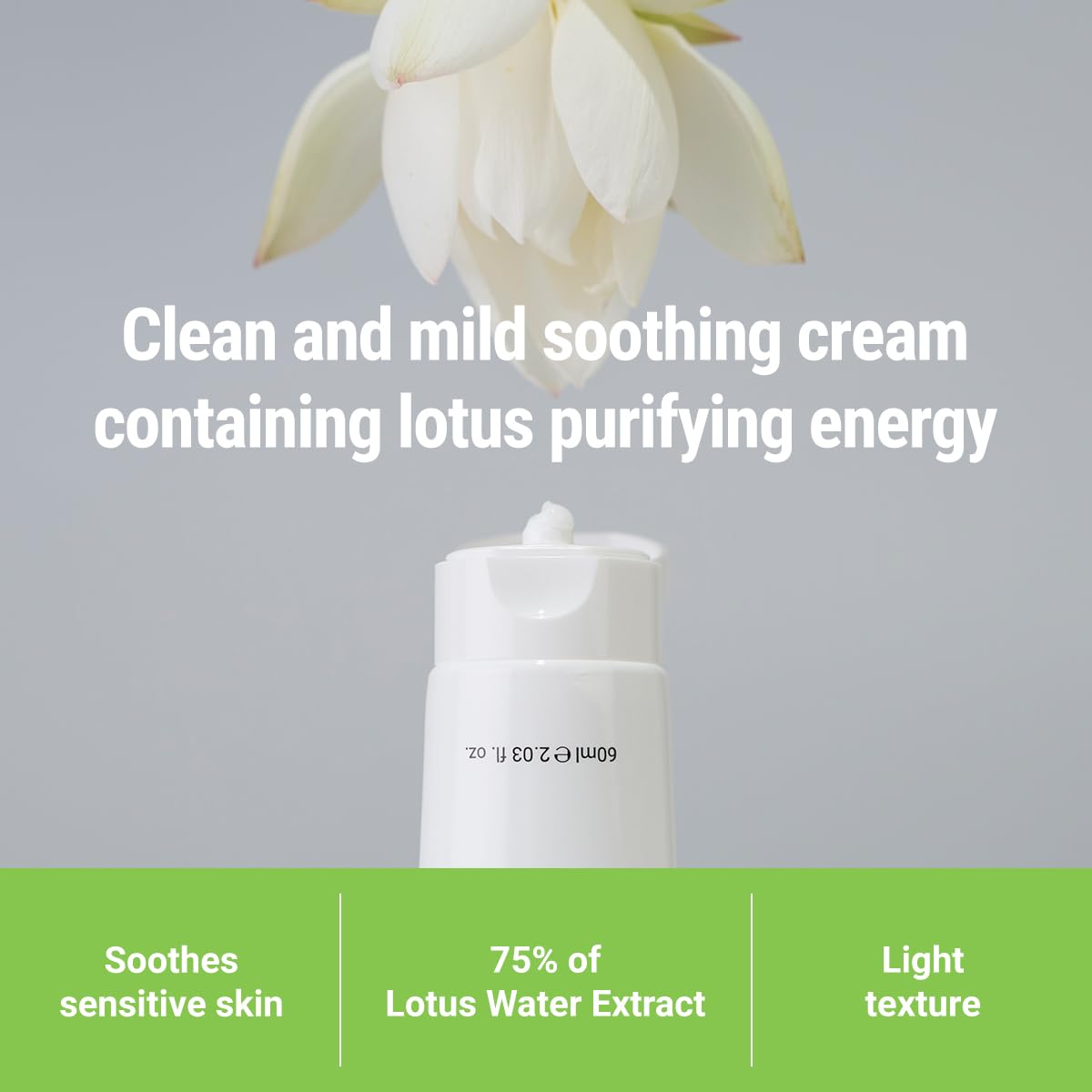 ROVECTIN Calming Lotus Water Cream - Lightweight Moisturizer Face Cream for Oily, Combination Skin | 75% Lotus Water Extract For Skin Purifying, Anti-Aging | Vegan Korean Skincare (2.03 fl oz, 60ml)