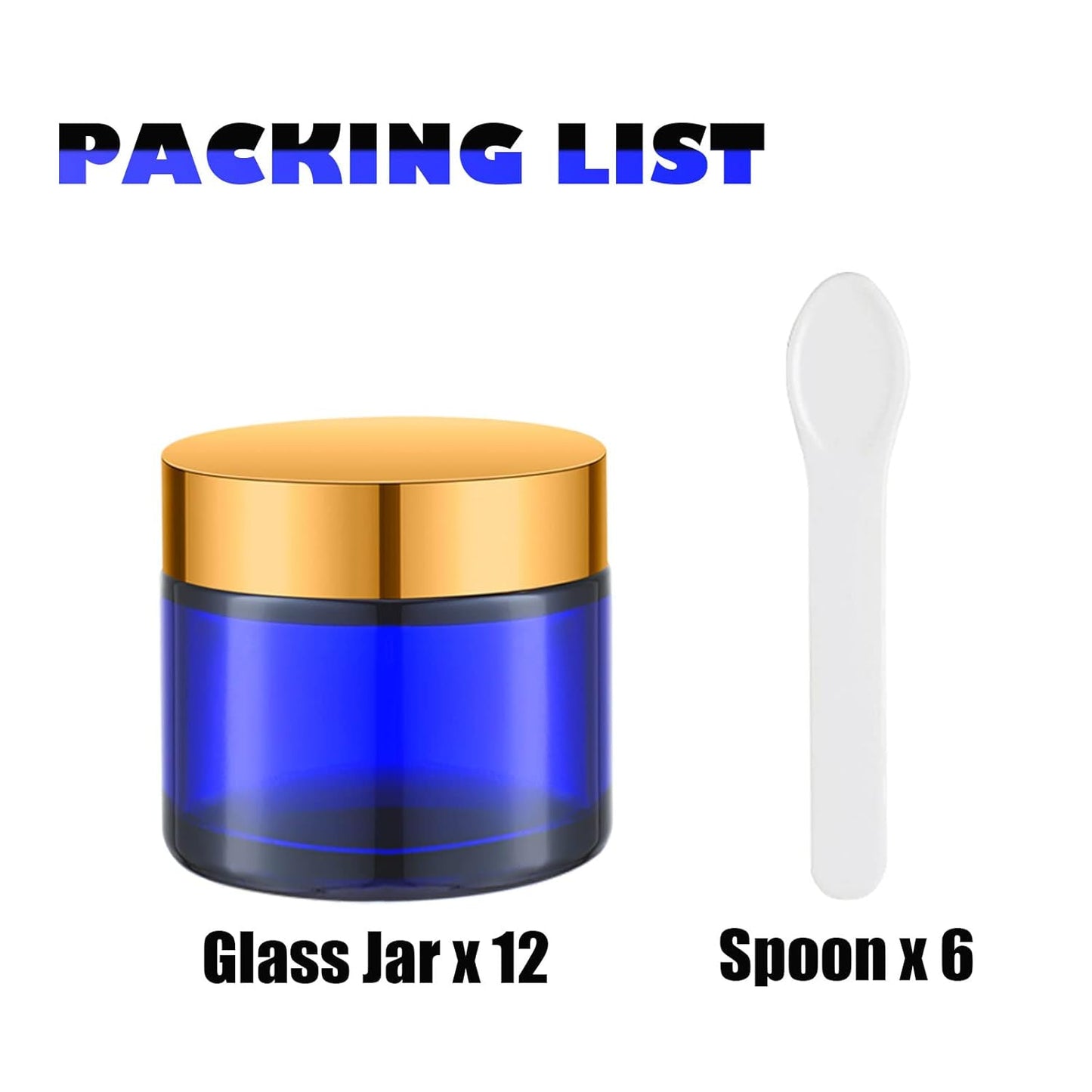 Lil Ray 2 Oz Glass Cream Jars with Gold Lid, Empty Cobalt Blue Glass Containers, Refillable Cosmetic Vials for Lotion, Ointment (12 PCS)