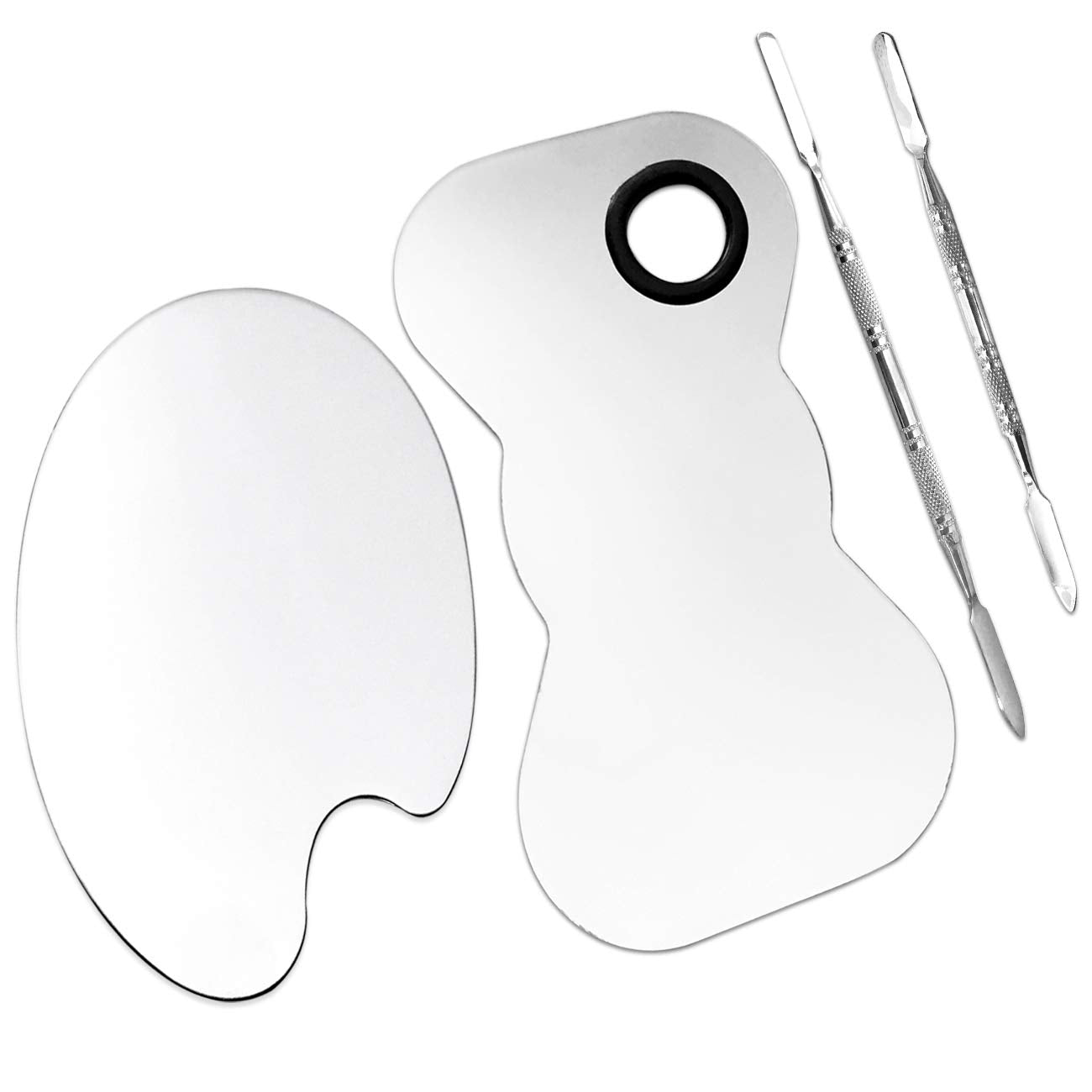 2 Pack Professional Makeup Palette, 2 Types Pro Lady Stainless Steel Cosmetic Artist Spatula with Spatula Tool for Mixing Foundation