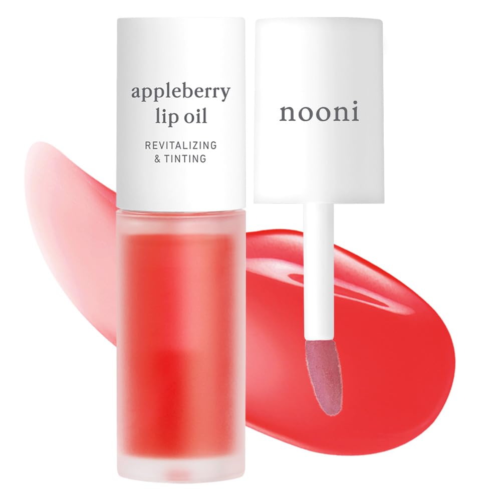 NOONI Korean Lip Oil - Appleberry | Long-Lasting, Moisturizing, Plumping, Revitalizing for Dry Lips, Waterproof, No Peel Off, Hydrating, Nourishing Crystal Clear, 0.12 FL Oz