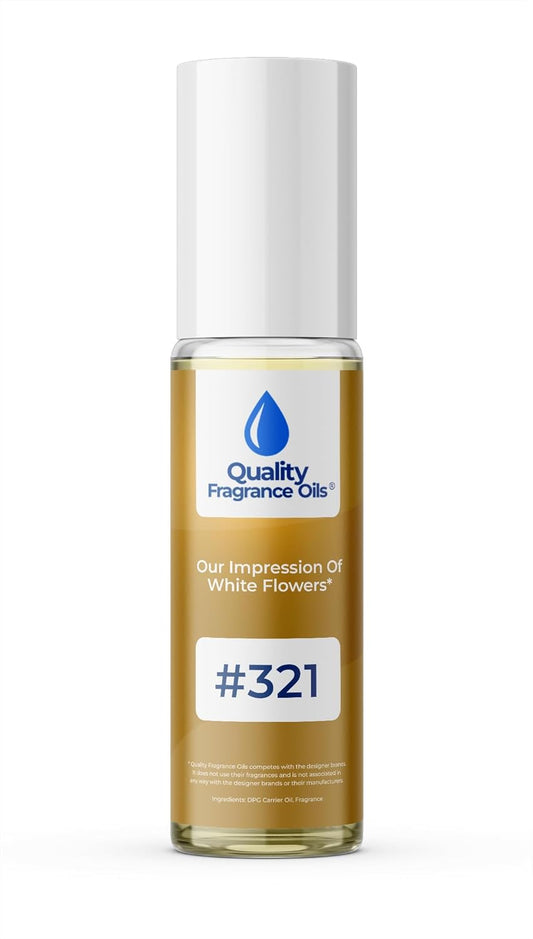 Quality Fragrance Oils' White Flowers Impression #321 | Long-Lasting Perfume Oil, Alcohol-Free, Strong Scent, 10ml Roll-On | Affordable Alternative to Designer Fragrances