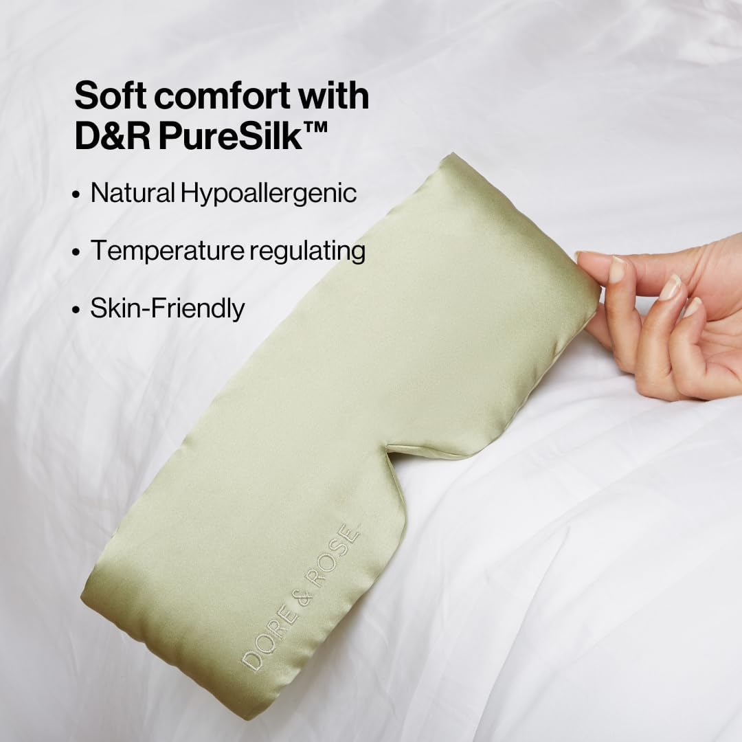 Dore & Rose Deep Sleep Mask Light Blocking, 23 Momme Mulberry Silk Eye Mask, Ultra Soft, Adjustable - Travel Sleeping Mask for Men & Women - Olive