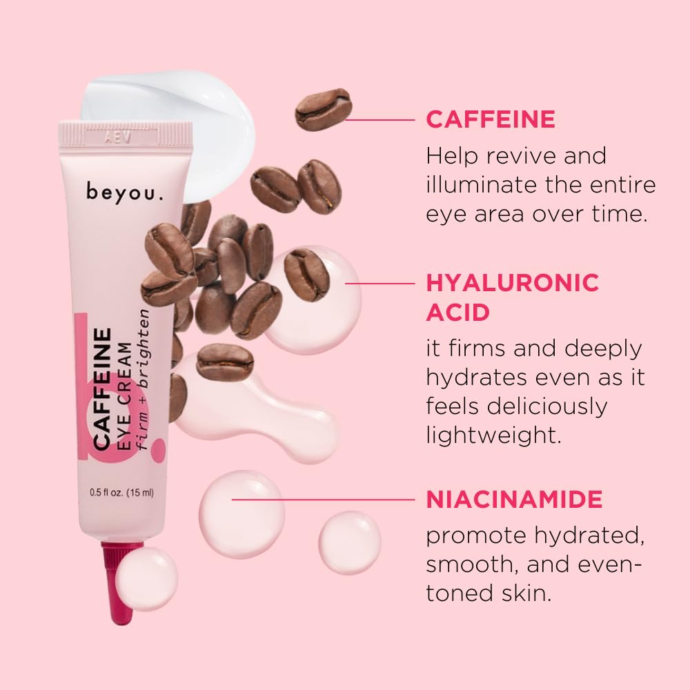 Beyou. Caffeine Eye Cream for Dark Circles, Brightening + Puffy Eyes + Sensitive Skin Friendly - 0.5 fl oz