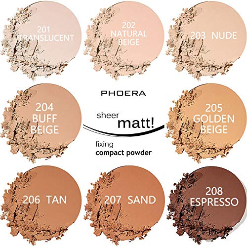 2 Pack PHOERA Matte Face Powder, Control Oil Brighten Skin Color Cover Blemish Makeup Face Setting Setting Powder 。 201-Translucent