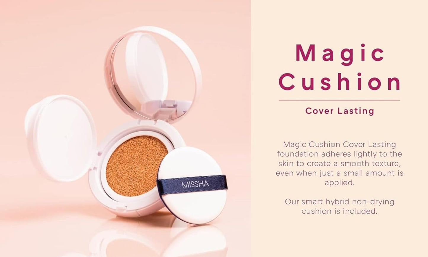 MISSHA Magic Cushion Foundation No.21 (2 Pack) Light Beige for Bright Skin - Flawless Coverage,Dewy Finish,Easy Application for All Skin Types