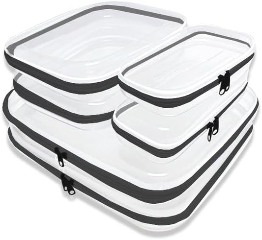 【6-Pack】 Clear Hard Shell Zipper Case Set | Durable Travel Pouches for Toiletries, Makeup Storage Organizer, Toy Storage Box | Transparent Cosmetic Bags with Zipper for Organization (Black)