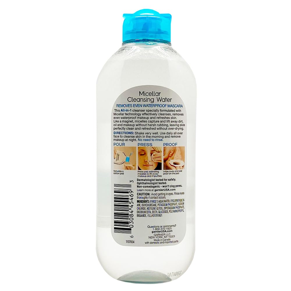 Garnier Skin Active Cleansing Water All in 1 Makeup Remover and Facial Cleanser 13.5 Pack, Micellar Waterproof, 40.5 Fl Oz, Pack of 3