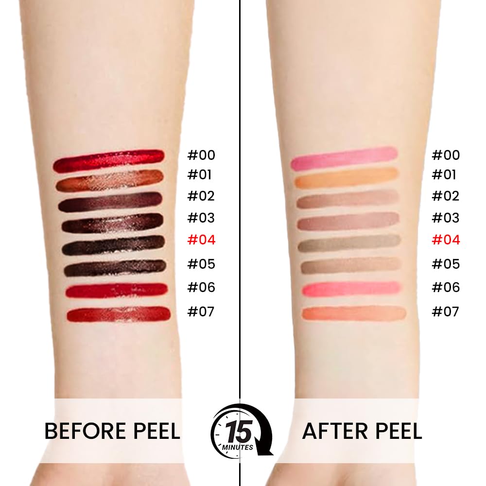Peel Off Matte Liquid Lip Gloss Stain-Lip Liner with Tweezer, Light Taupe Peel Off Lip Stain, Long Lasting & Waterproof Lipstick Tattoo, Transfer-Proof Lip Gloss for All Skin Types (04#, 1Pcs)