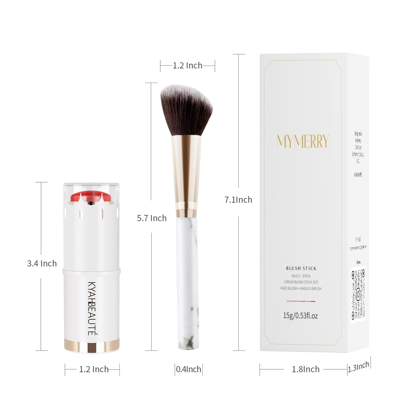 Blush Stick, Cream Blush for Cheeks and Lip Tint, Dewy Finish, Buildable & Blendable Color, Lightweight & Long-Lasting Formula | Salad Day-Coral & Angled Blush Brush（0.53fl.oz）