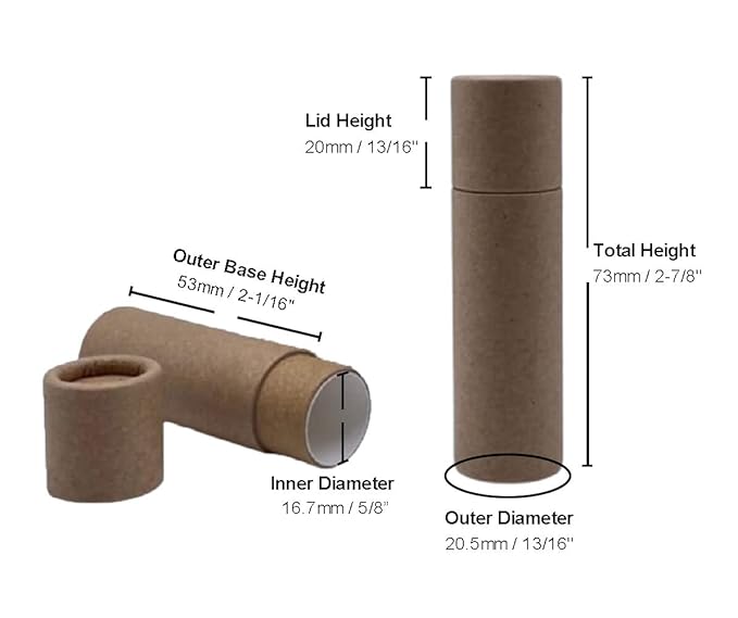 GreenWay 0.3oz / 8.5g Kraft Paperboard Lip Balm Tubes with Lids - 25 Pack Lip Gloss Tubes Refillable DIY Cosmetic Containers - Lip Balm Containers Chapstick Tubes Empty Holder Tubes - Brown