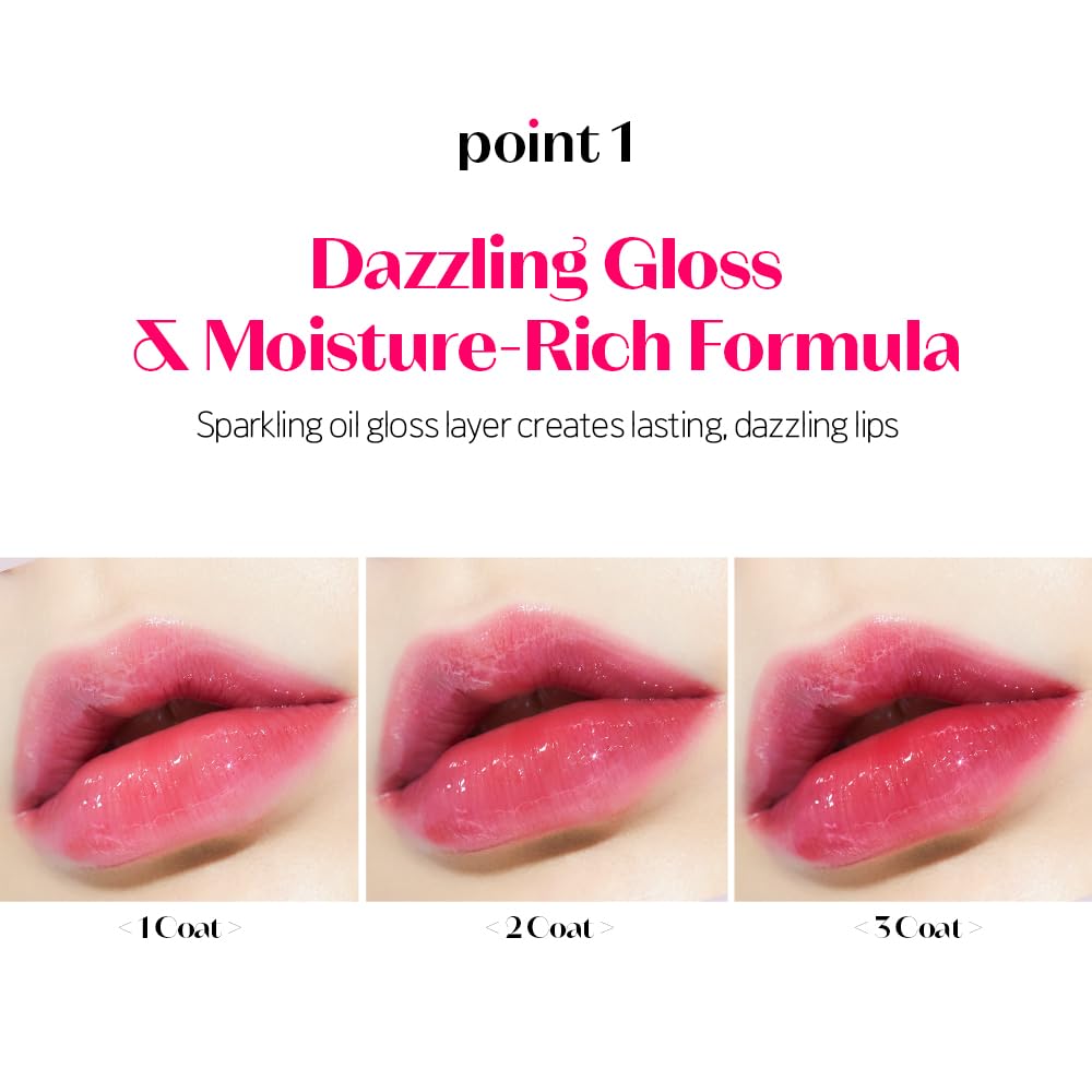 ETUDE Dear Darling Oil Tint #3 Neon Pink 4.2g | High Moisturizing and Strong Hydrating Lip Oil/Lip Gloss | Smooth and Moist Lips | Non-Sticky Lip Oil Tint For Dry Lips | K-beauty