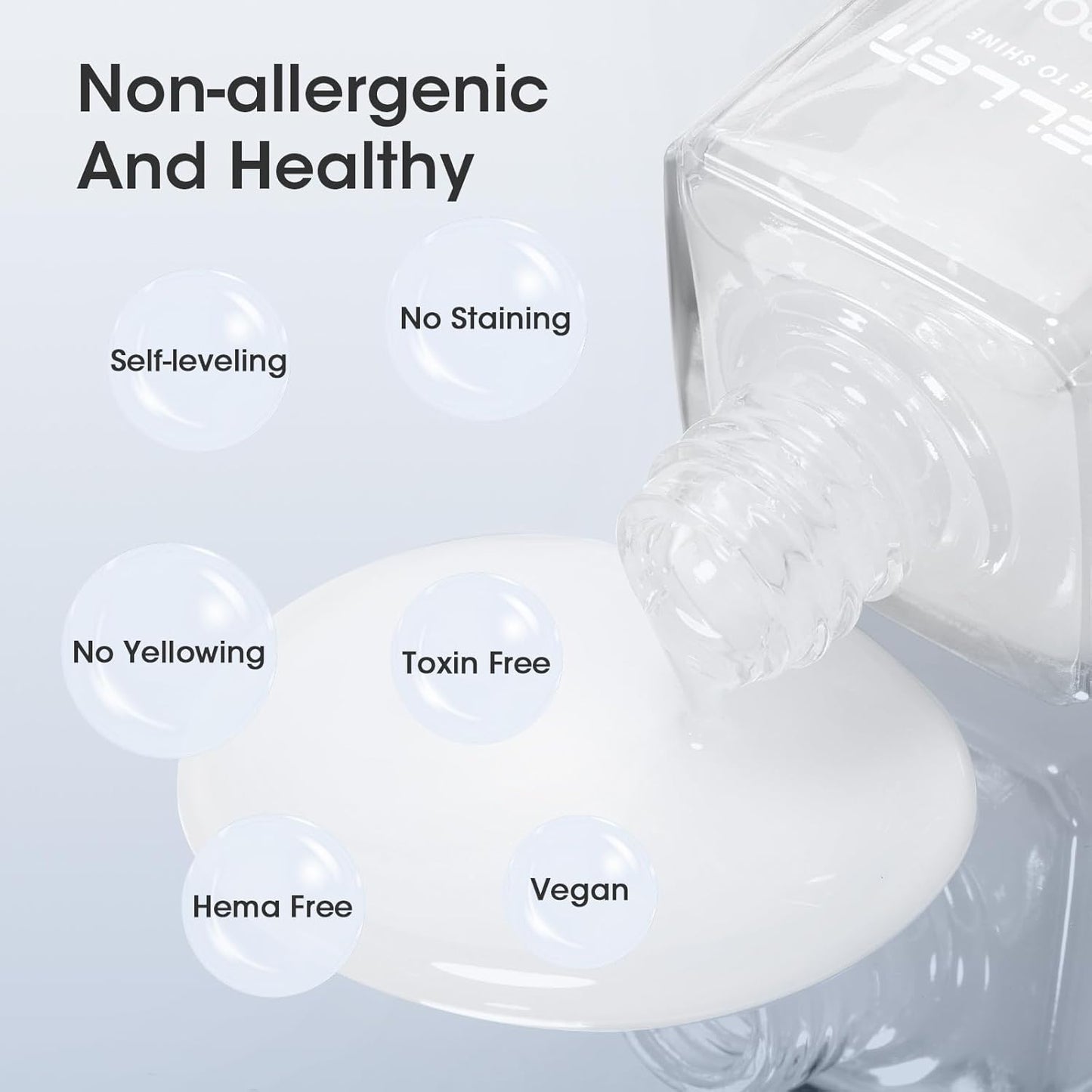 GELLEN Clear Nail Polish Base Coat, Calcium-Formula Nail Base Coat Strengthener Strengthens Nails, Anti-yellowing, Quick Air Dry, No UV Gel, Hema Free, Non-toxic, No Chip, Long Lasting, Protect Nails