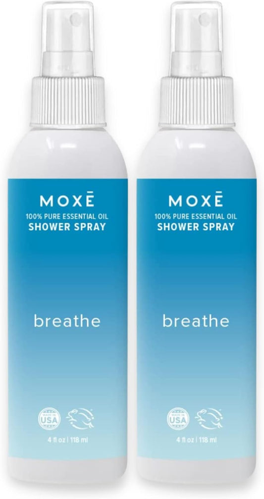 MOXE Shower Mist, Spa Steam Spray, Certified Natural Essential Oils, Aromatherapy, Tension Relief (Breathe, 4 Fl Oz (Pack of 2))