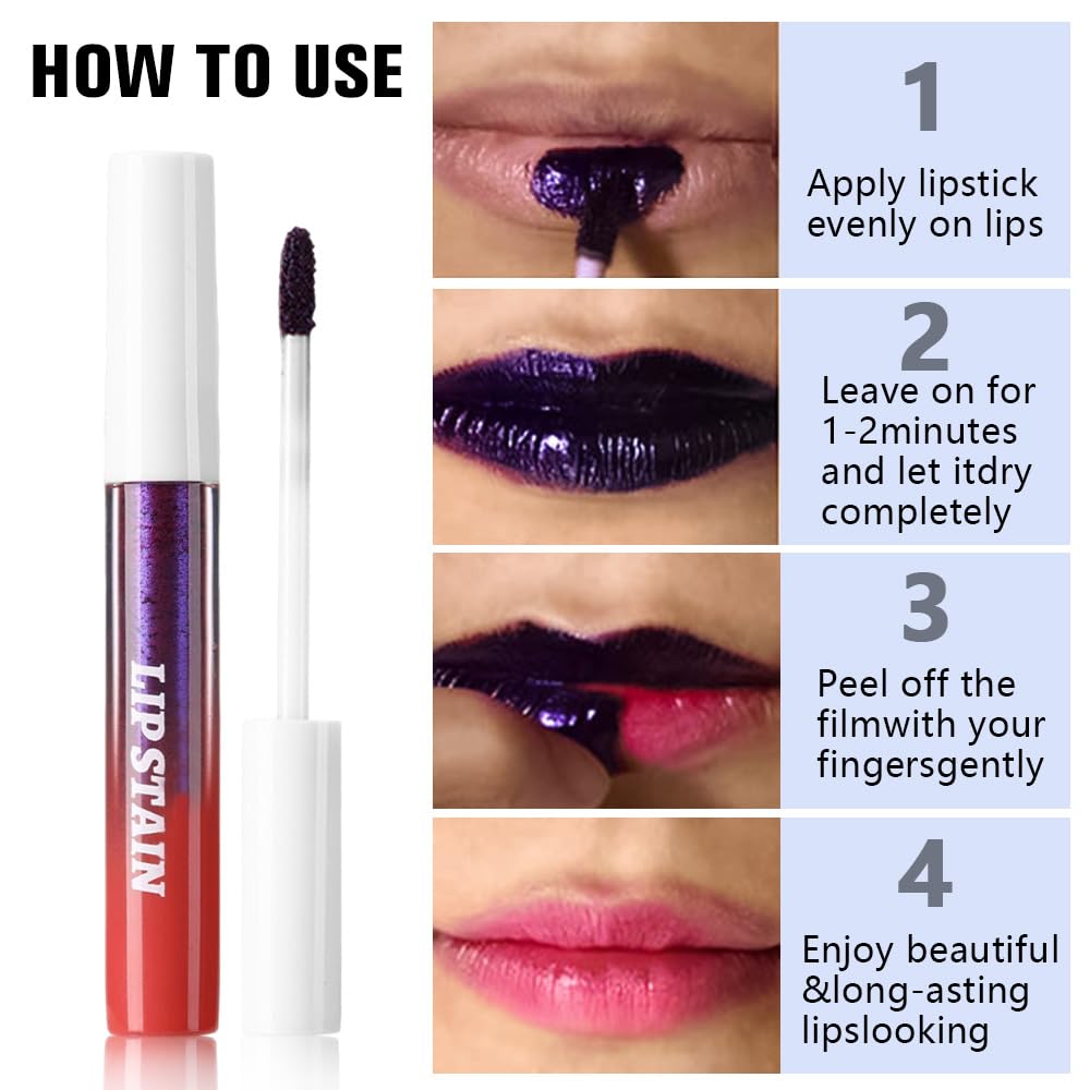 evpct 3Pcs Peel Off Lip Stain Tints, Maroon Mauve Red Matte Liquid Lipstick Lip Stain Long Lasting Waterproof for Women, Non-stick Cup Lipstick Peel Off Highly Pigmented Not Faded Smudge-proof Liptint