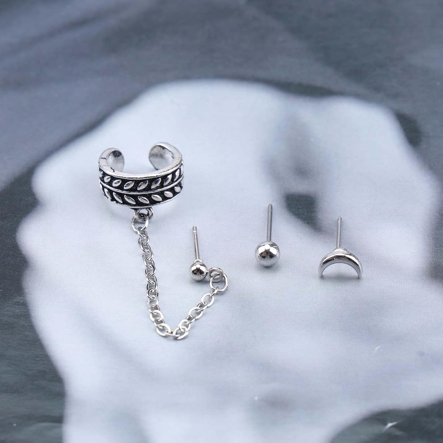 Bohemia Moon Cuff Chain Earrings Silver Chain Climber Dangle Earrings Tassel Chain Cartilage Earrings Chain Drop Dangle Earrings Set for Women and Girls