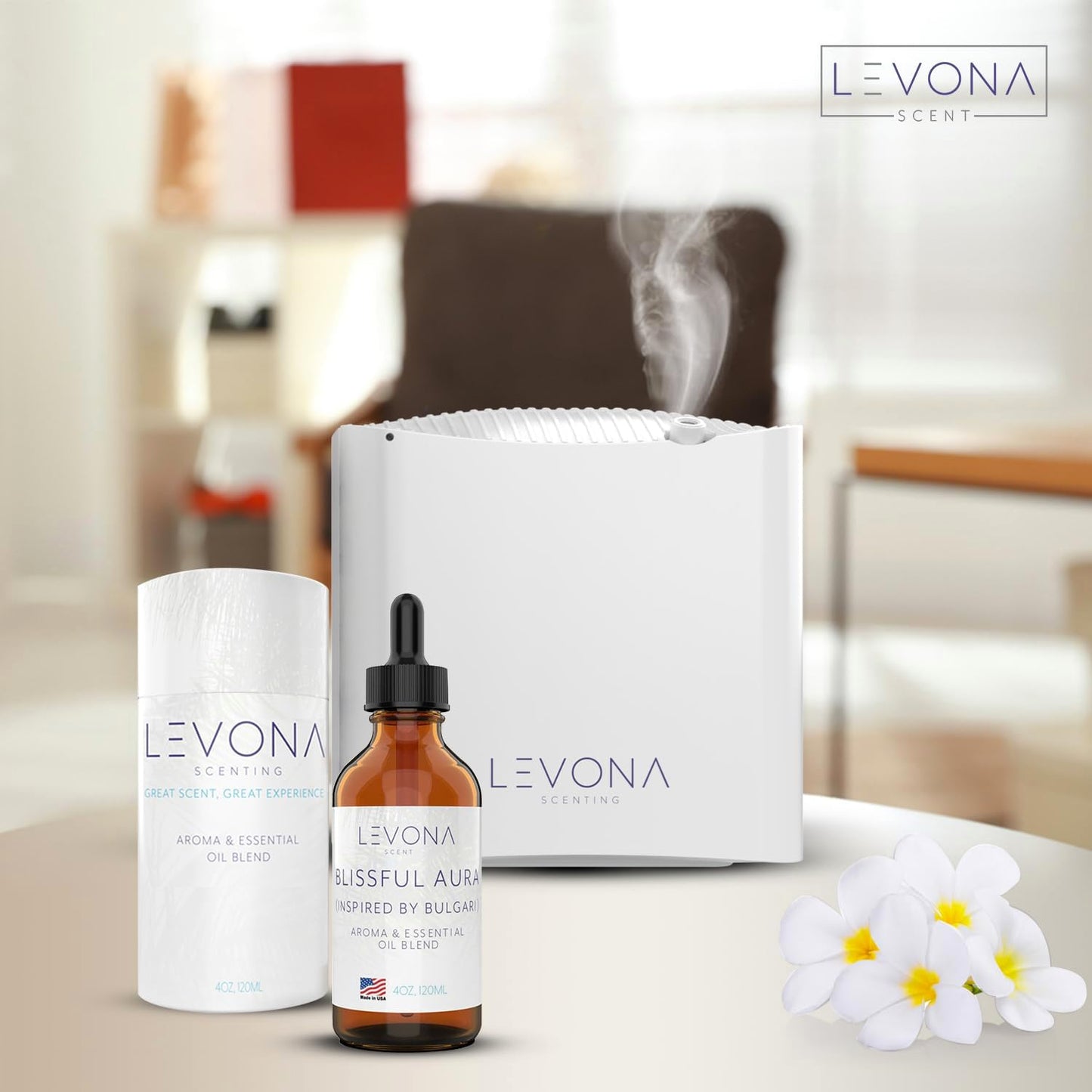Levona Scent Essential Oils for Diffuser: Blissful Aura Inspired with Notes of Amber, Musk & Jasmine - Home Luxury Scents for Hotel - Fragrance Oil - 120 Ml Essential Oil
