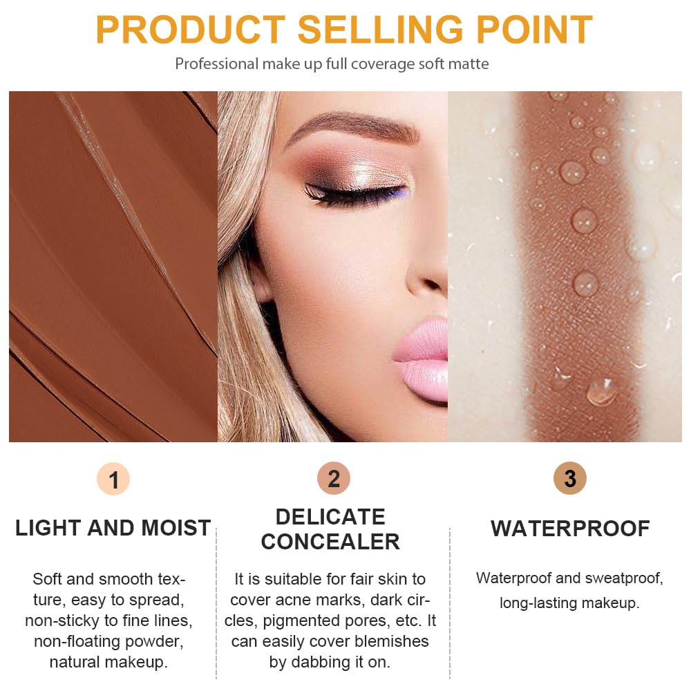 Pot Concealer with Makeup Brush Set,Tattoo Color Correcting Concealer,Full Face Color Correcting Conceal Foundation,Under Eye Concealer Brightener Dark Eye Ring corrector de ojeras (07-DEEP)