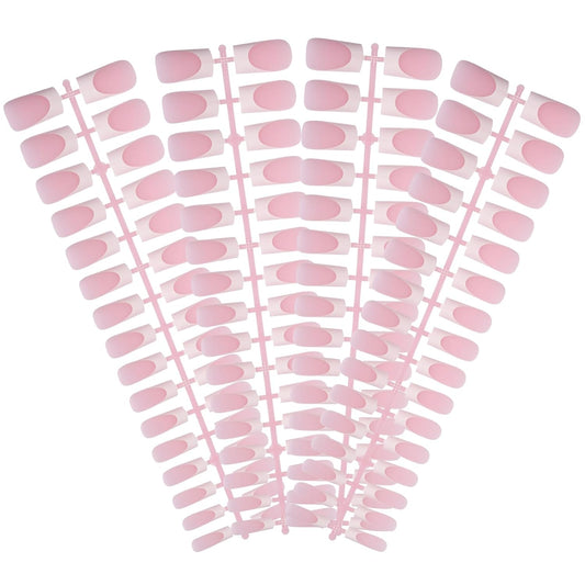 French Tip Press on Nails, 160PCS Gel Nail Tips with 5 Strips, 16 Sizes Pre-applied Primer Classic French Fake Nails, No Need to File, Long Square Pink, DIY Nails Art Design Gifts for Women