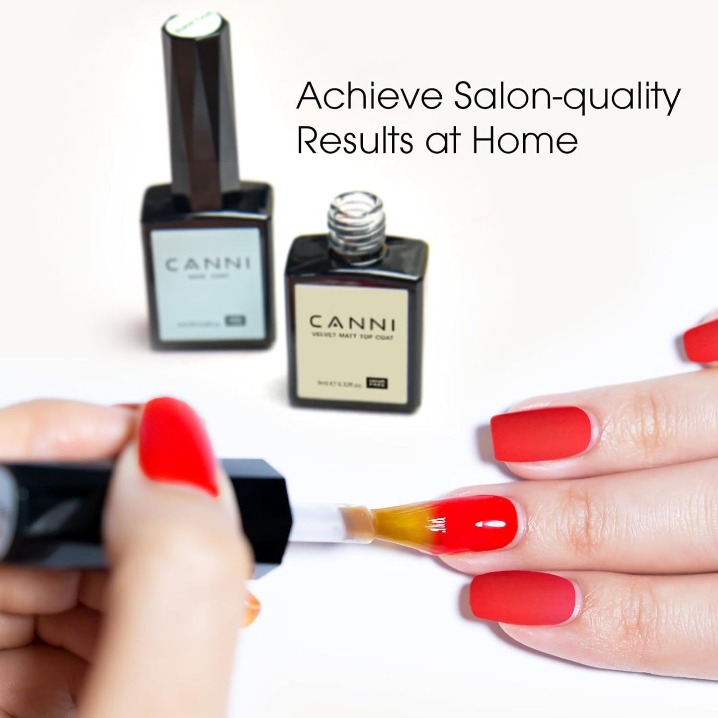 CANNI 2 Pcs No Wipe Matte Top Coat and Glossy Gel Top Coat Set- High Shiny Long Lasting Clear Gel Nail Polish Kit, Soak Off Nail Art Home and Professional Manicure