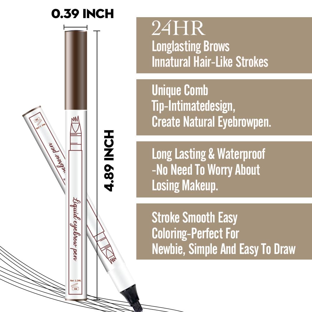 Eyebrow Ink Pencil by Brow Stylist -Micro 4 Point Brow Pen Lift & Snatch Eyebrow Pen Kits with 3 Eyebrow Stencil Long-Lasting Waterproof Natural Eyebrow Hair (2Pcs 01# chestnut&04# black)