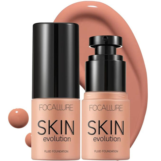 FOCALLURE 2 Pcs Liquid Foundation, Skin Evolution Foundation + Concealer, Full Coverage Foundation Makeup, Durable, Waterproof, Oil-Control, Hides Wrinkles & Lines, Sand
