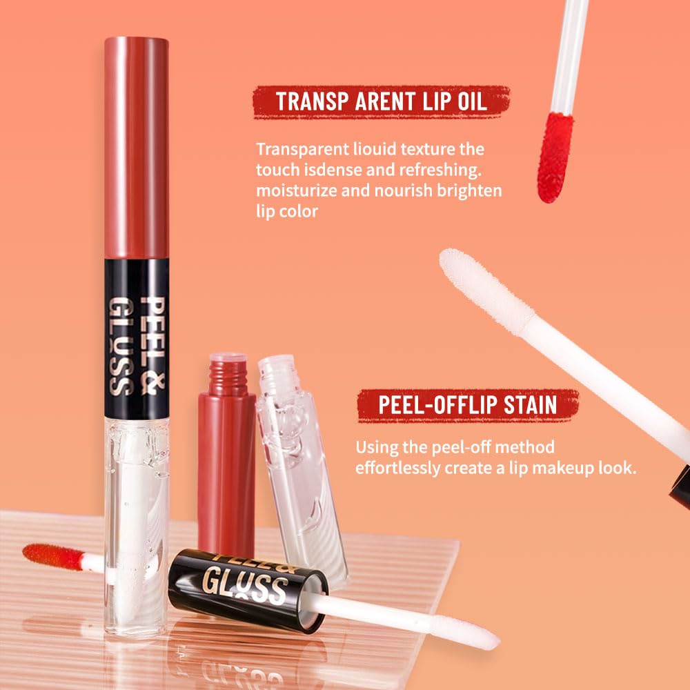 Vibrant Red Coral Peel Off Lip Gloss Masque,Lip Stain Peel Off Tattoo-Peel Off Lip TintandLip Oil 2-in-1Long Lasting Waterproof Transfer-proof Lip Mask Lip Gloss Peel Off Lip Liner,for All SkinType04#