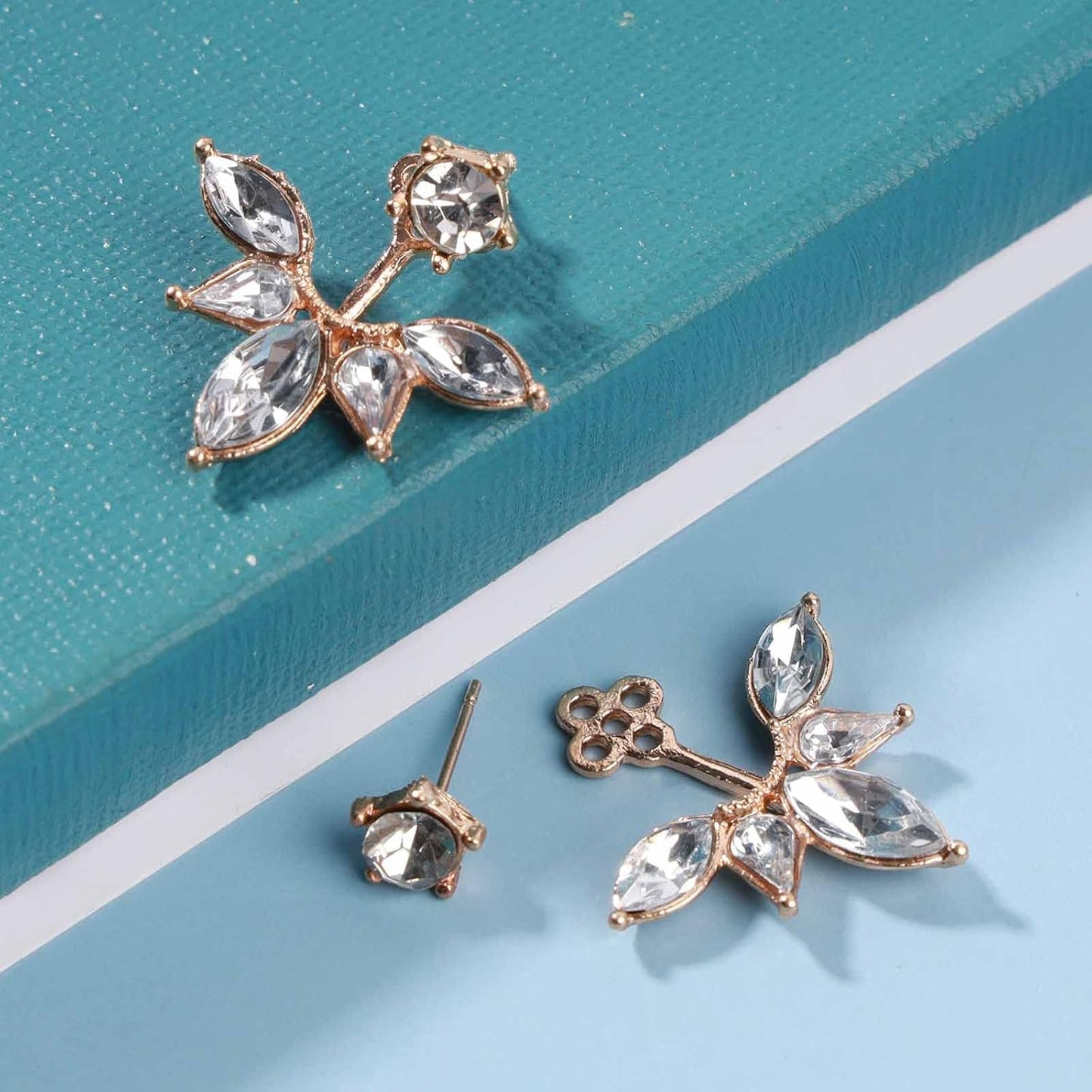 Boho Crystal Lotus Jackets Earrings Gold Crystal Studs Earrings Sparkle Rhinestone Ear Jackets Earrings CZ Ear Climber Earrings Wedding Earrings Jewelry for Women and Girls