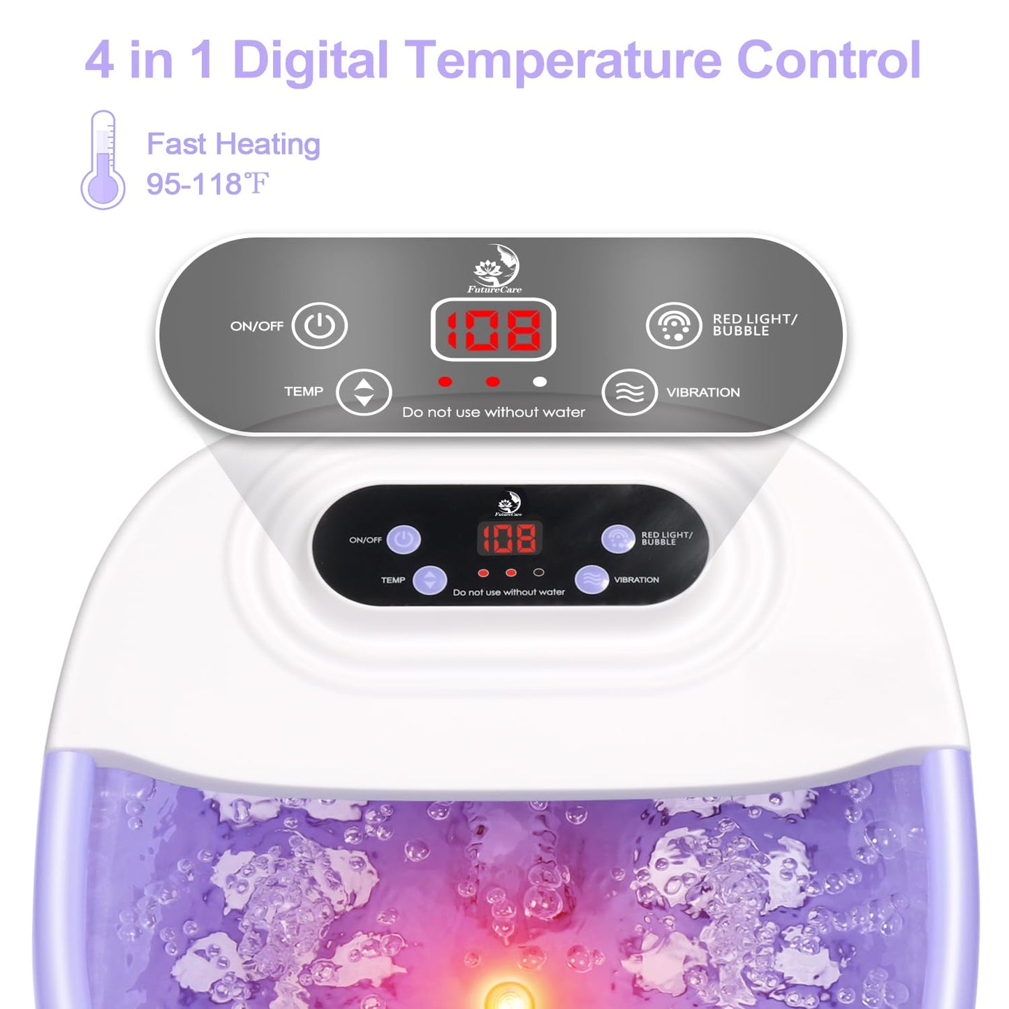 Foot Spa Bath Massager with Heat Bubbles and Vibration Massage and Jets, 16 OZ Tea Tree Oil Foot Soak Epsom Salt, Foot Soaker with Red Light, 22 Massage Rollers, Adjustable Temp -Purple