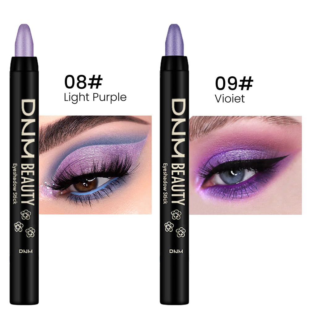 Kaely 2Pcs Cream Eyeshadow Stick Set for Eyes,Light Purple & Vioiet Shimmer Pen,Eye Brightener Halloween Makeup,sombras para ojos,Smooth Eye Shadow Highlighter Crayon Pencil Waterproof,08+09