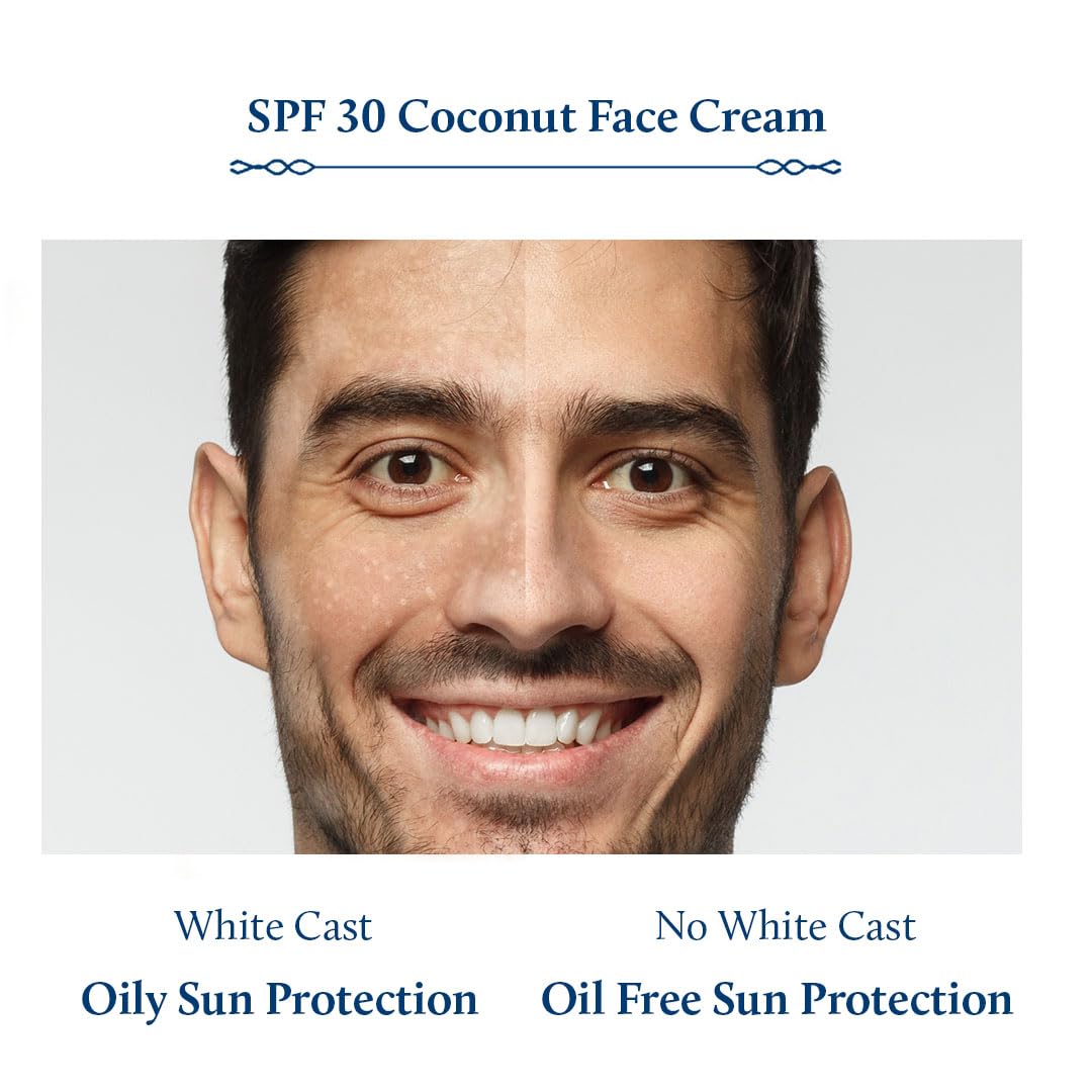 Blue Nectar Coconut Face Cream with SPF 30 Sunscreen for Men | Plant Based Oil Free Moisturizer for Face with Vitamin E |Sunscreen for Oily, Dry & Sensitive Skin (16 Herbs, 1.76 FlOz)