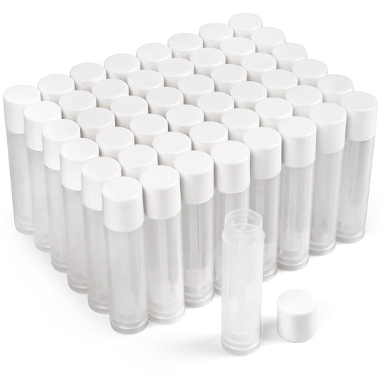 LotFancy Lip Balm tubes Empty, 60PCS 5.5ml (3/16 Oz), Clear Lip Balm Container Tubes with White Caps, BPA Free & Leak Free, Refillable