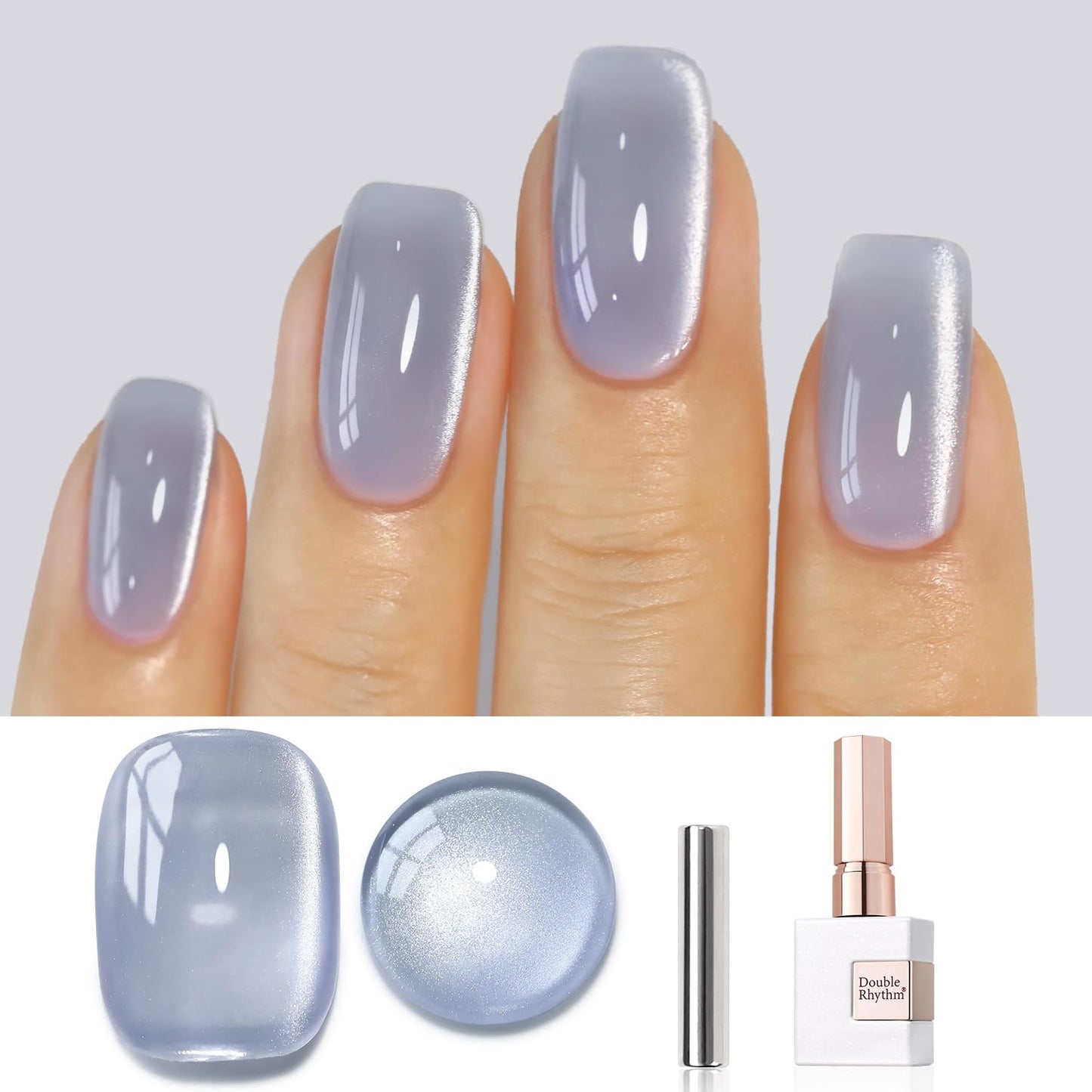 Double Rhythm 0.5 OZ Cat Eye Gel Polish with Magnet 15ML Holographic Glitter Shimmer Translucent Jelly Color Magnetic Polish Salon DIY at Home (MC1035)