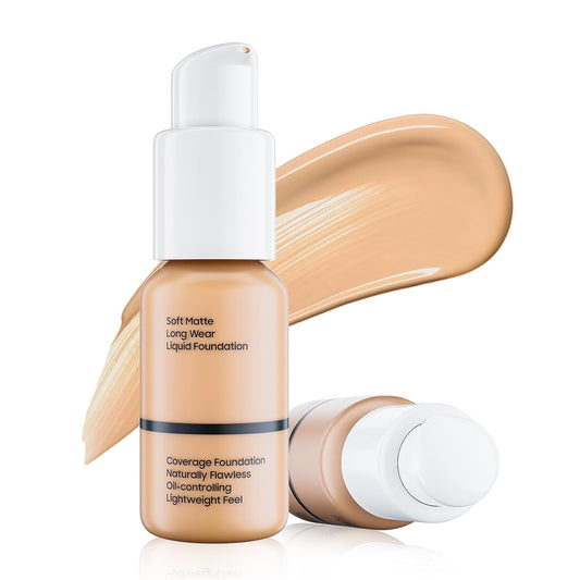 Matte Full Coverage Liquid Foundation - Lightweight & Flawless Oil Control Foundation Makeup, Waterproof and Long-Lasting Skin Foundation Concealer for Dry and Oily Skin, 1 Fl Oz (#104 Buff Beige)