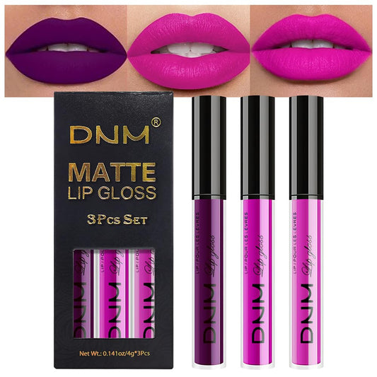 evpct 3Pcs Purple Hot Pink Fuchsia Red Matte Liquid Lipstick Lip Stain Sets for Women, Matte Lipstick Long Lasting Waterproof Permanent 24 Hours original, Lip Sticks Pack for Halloween Daily Makeup