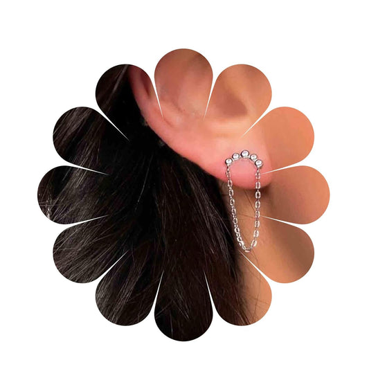 Boho Rhinestone Circle Studs Earrings Silver Cz Hoop Drop Earrings Circle Tassel Dangle Earrings Drop Chain Earrings Jewelry for Women and Girls Gifts