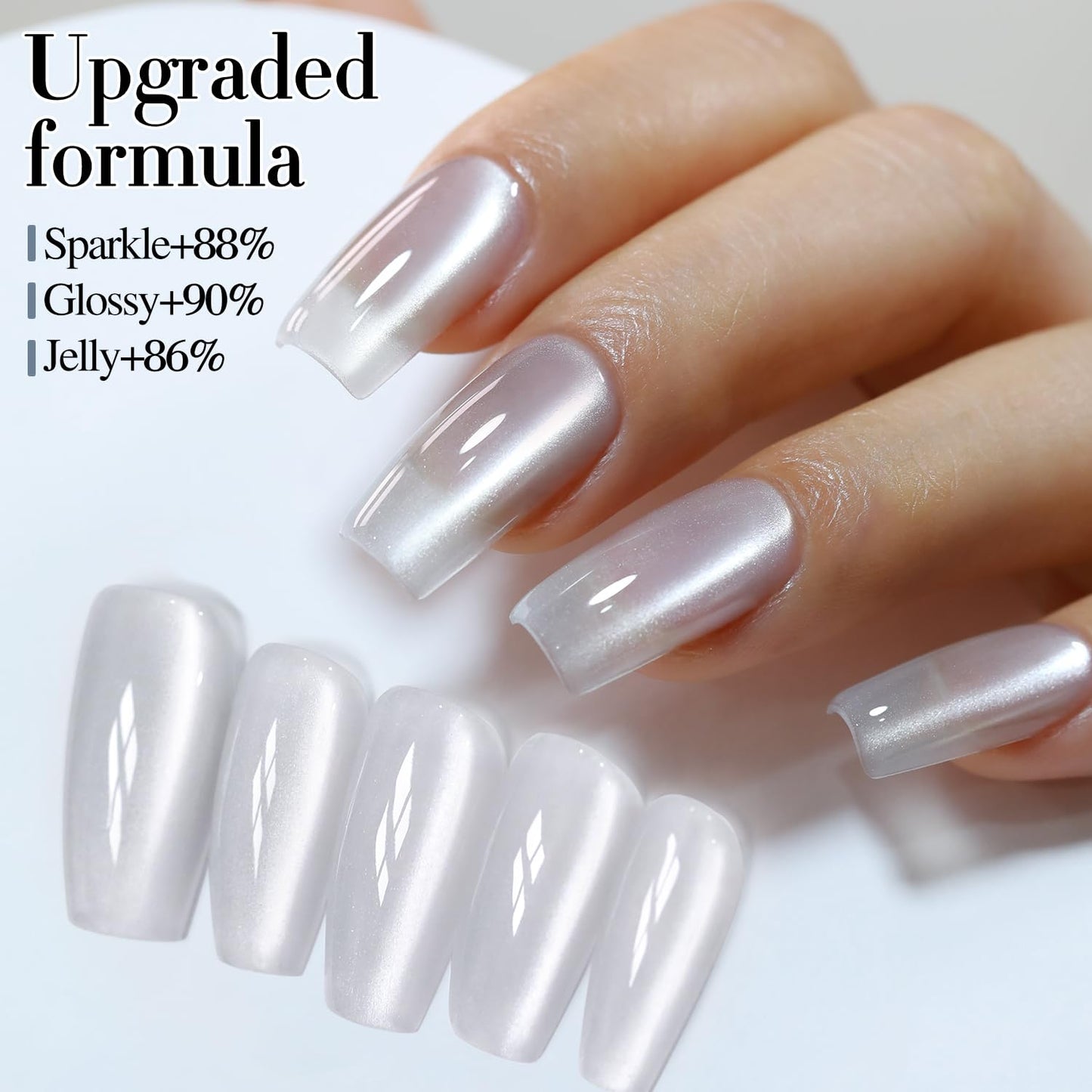 Double Rhythm 0.5 OZ Cat Eye Gel Polish with Magnet 15ML Holographic Glitter Shimmer Translucent Jelly Color Magnetic Nail Polish Salon DIY at Home (Clear Silver-B-MC1099)