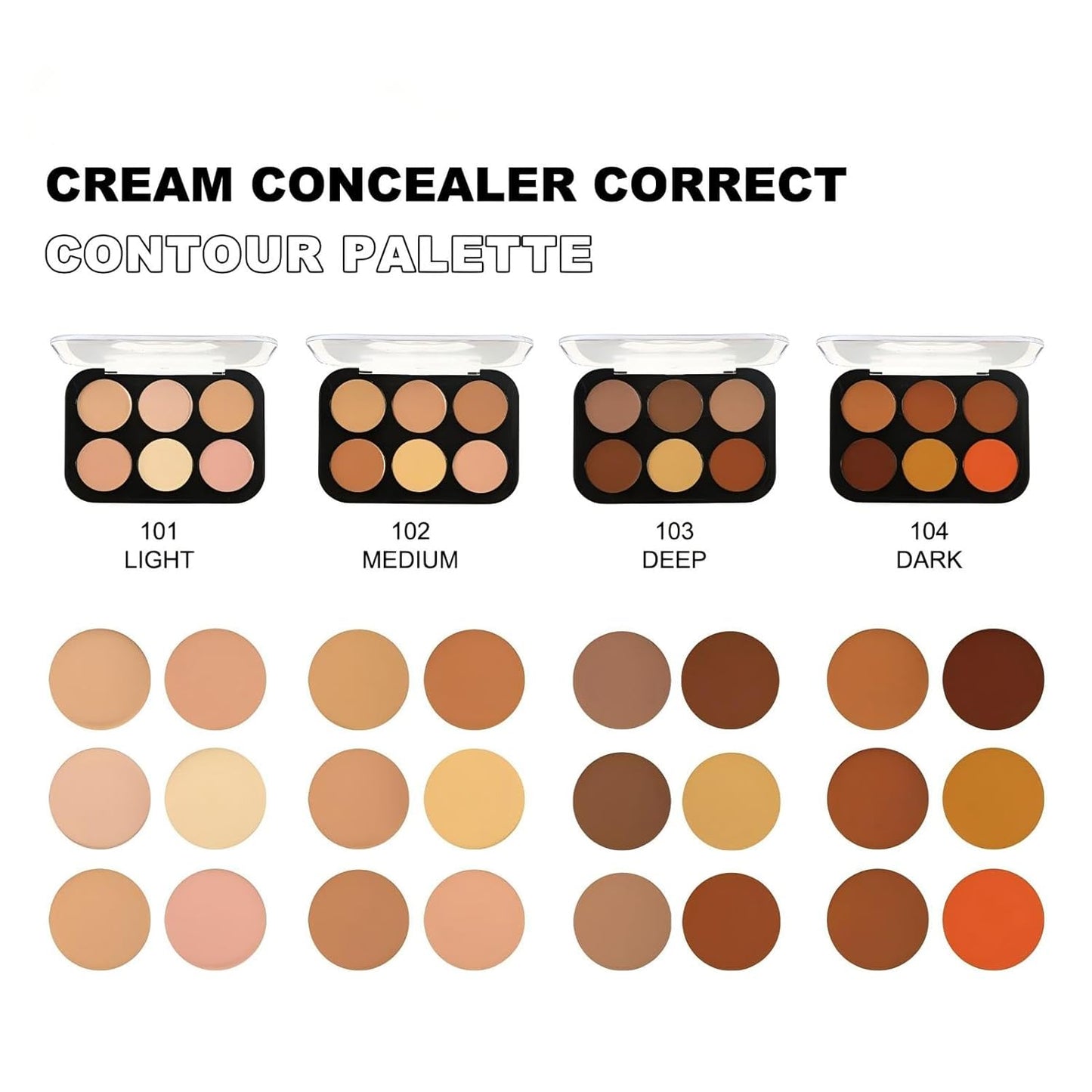 Corlo Contour Palette Concealer Correct, 6 Colors Cream Concealer Full Coverage Foundation Palette for Dark Circles Makeup (Deep)