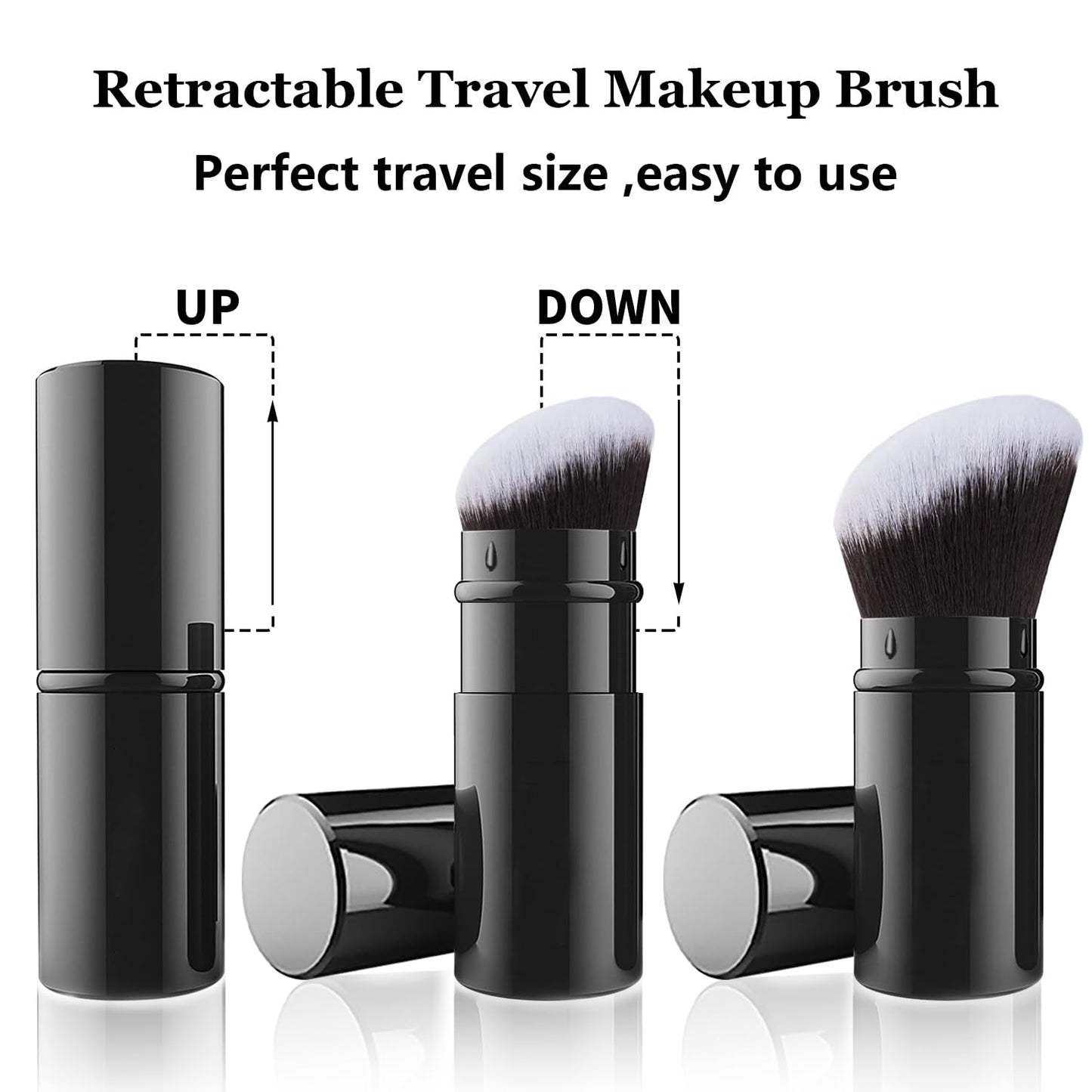 Falliny Retractable Makeup Brush, Angled Kabuki Powder Foundation Sunscreen Makeup Brush, Travel Face Blush Brush with Cover for Blush, Bronzer, Buffing, Concealer, Highlighter,Powder Cosmetics