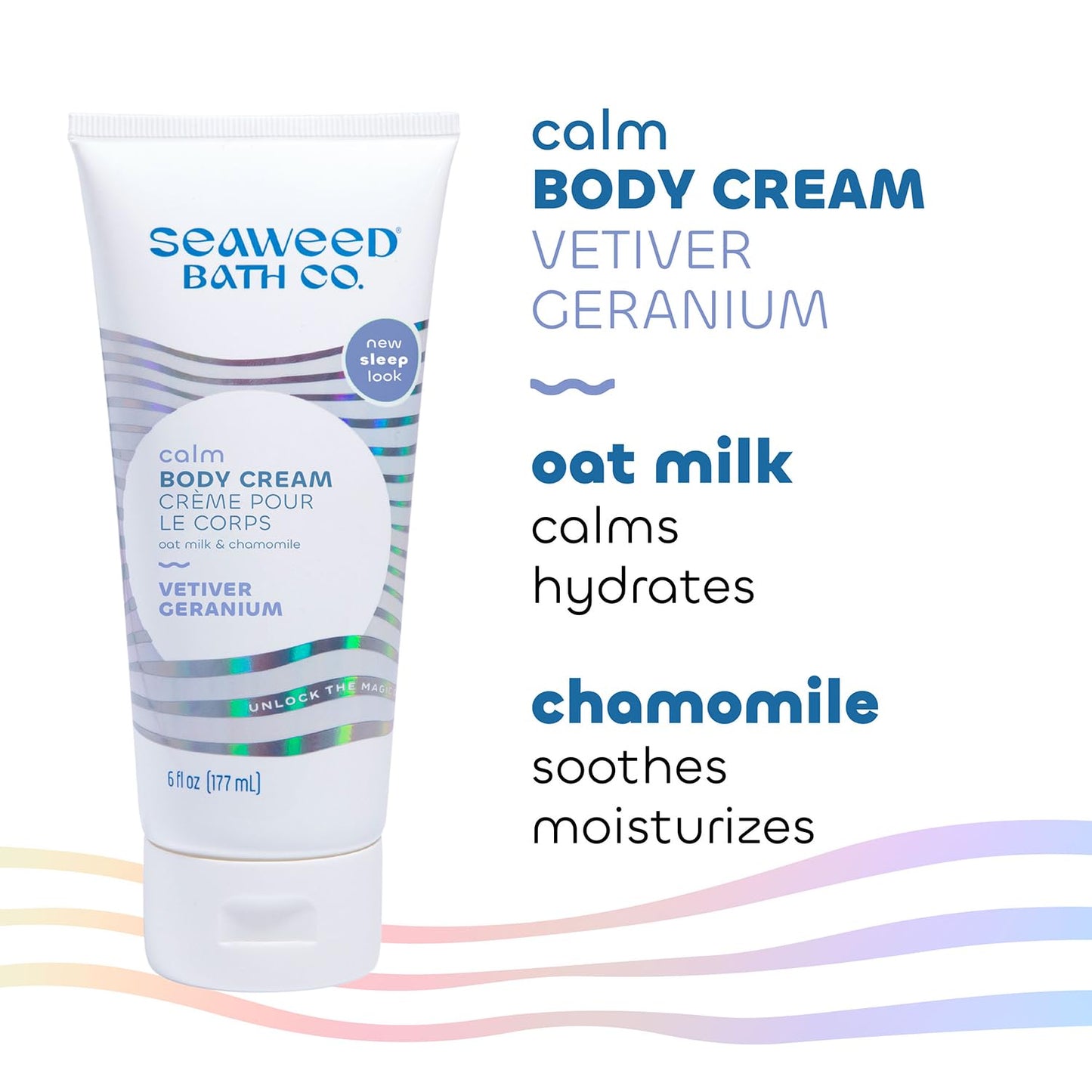 Seaweed Bath Co. Calm Body Cream - Vetiver Geranium | Soothing Hand and Body Lotion With Oat Milk, Shea Butter, and Chamomile | Natural, Vegan Moisturizer For Dry Skin | 6 oz
