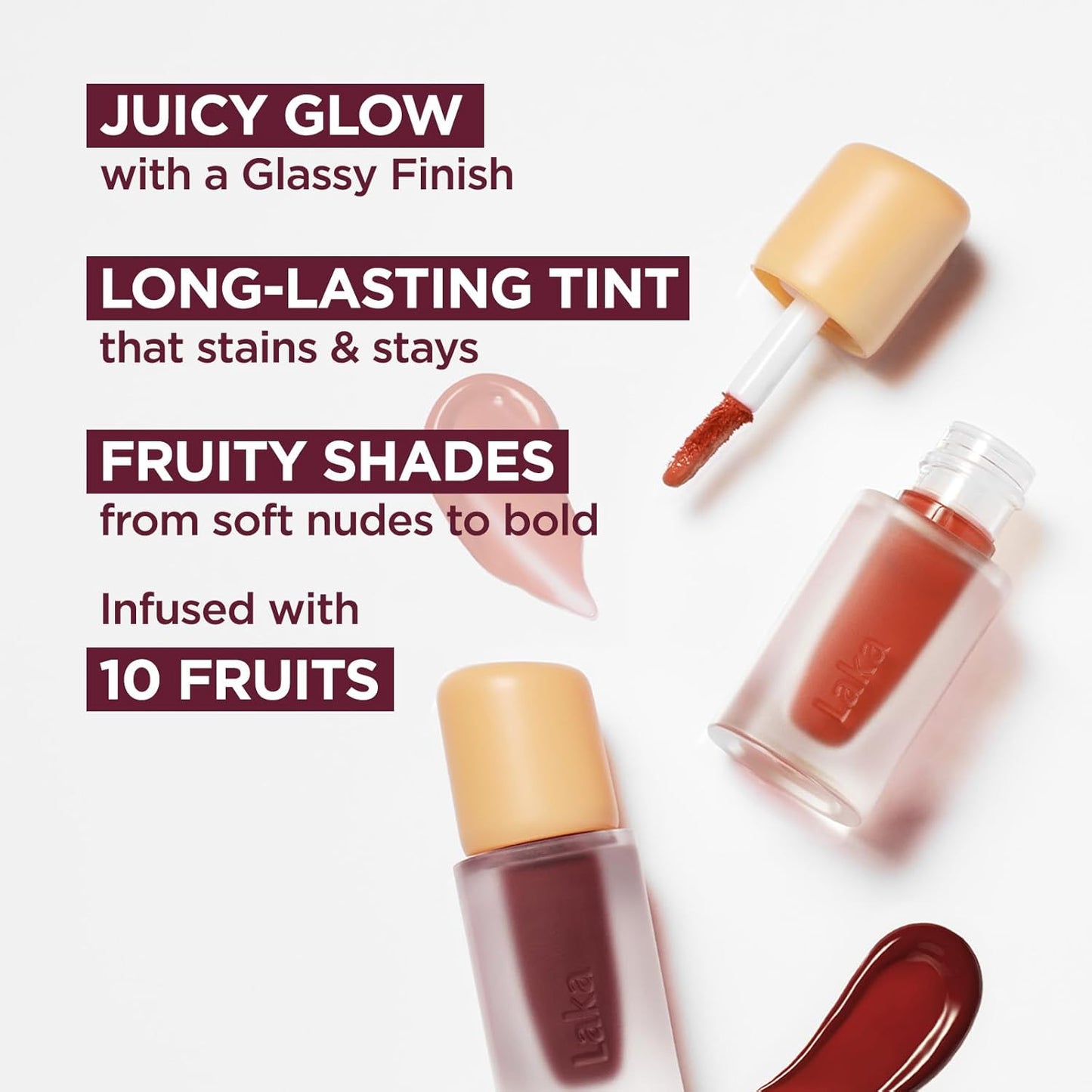 Laka Fruity Glam Lip Tint Mini, Glowing Lip Stain with Wide Color Spectrum, Hydrating & Lightweight Texture, Long-Lasting Bold Stain, Non-Sticky, Vegan, K-Beauty (#110 Soda)