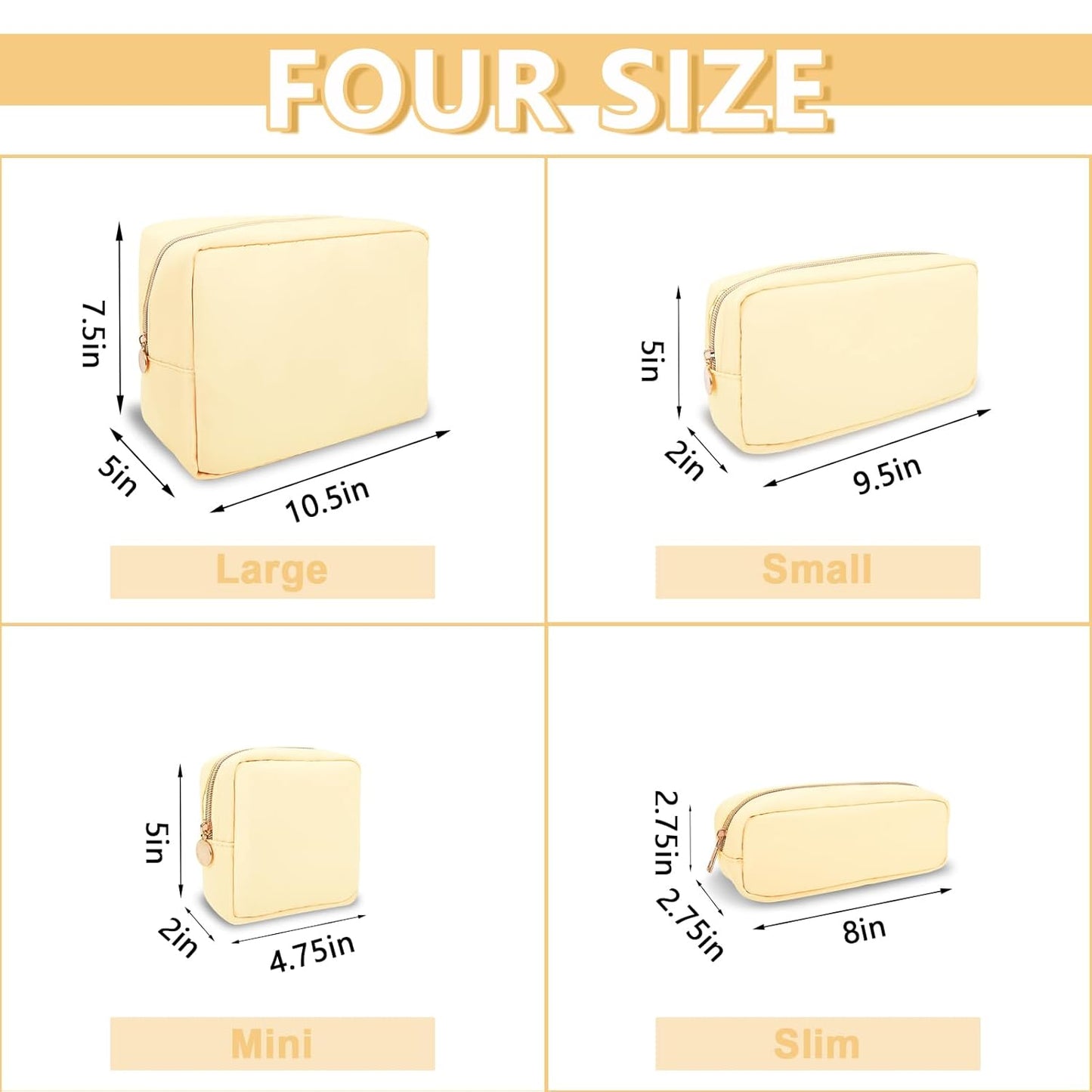 Small Pencil Case Makeup Bag for Purse, Cute Preppy Nylon Makeup Brush Bag with Zipper, Girls Portable Stationery Storage Case for Office School College (Slim-Sand)